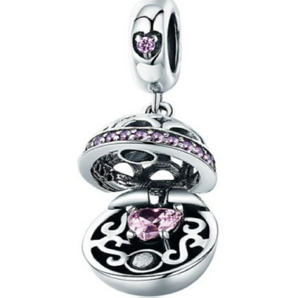 Sterling Silver Pink Love Gift Box Dangle Ball Charm